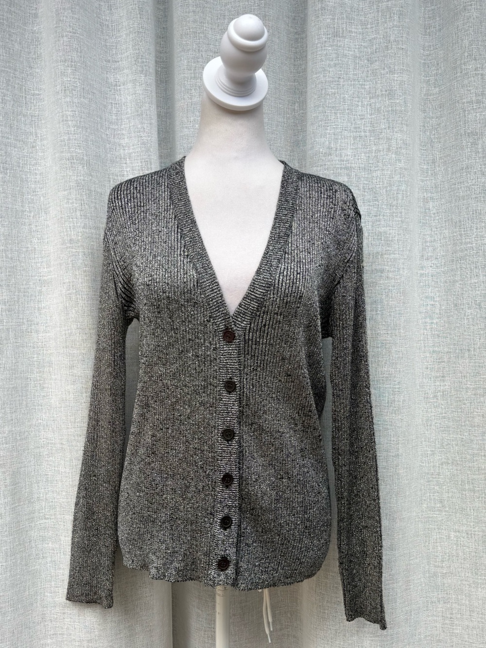 Vintage Bambergers gray sparkly lurex button down cardigan